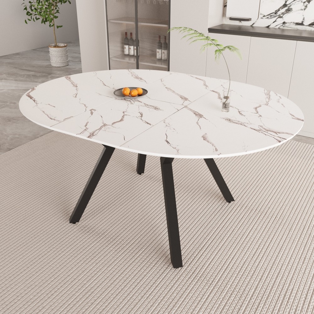 47-63 “extendable white circular coffee table, 4-6 person kitchen dining table