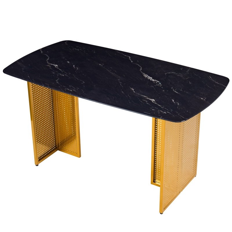 Rectangular Tempered Glass Dining Table for 6 W/ Metal Legs Modern Kitchen Table