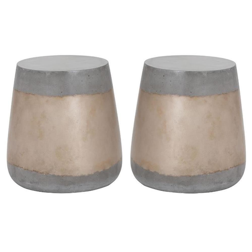 Home Square Aries 15″ Modern Concrete Side Table in Gold/Gray – Set of 2