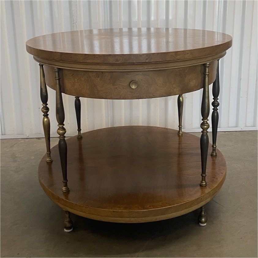 Mastercraft Furniture Co. Round Wood End Side Table, 1 Drawer, Shelf, Brown