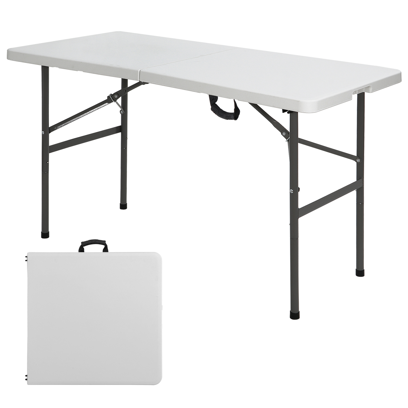 4ft Plastic Folding Table Fold-in-Half Portable Camping Table for Picnic White