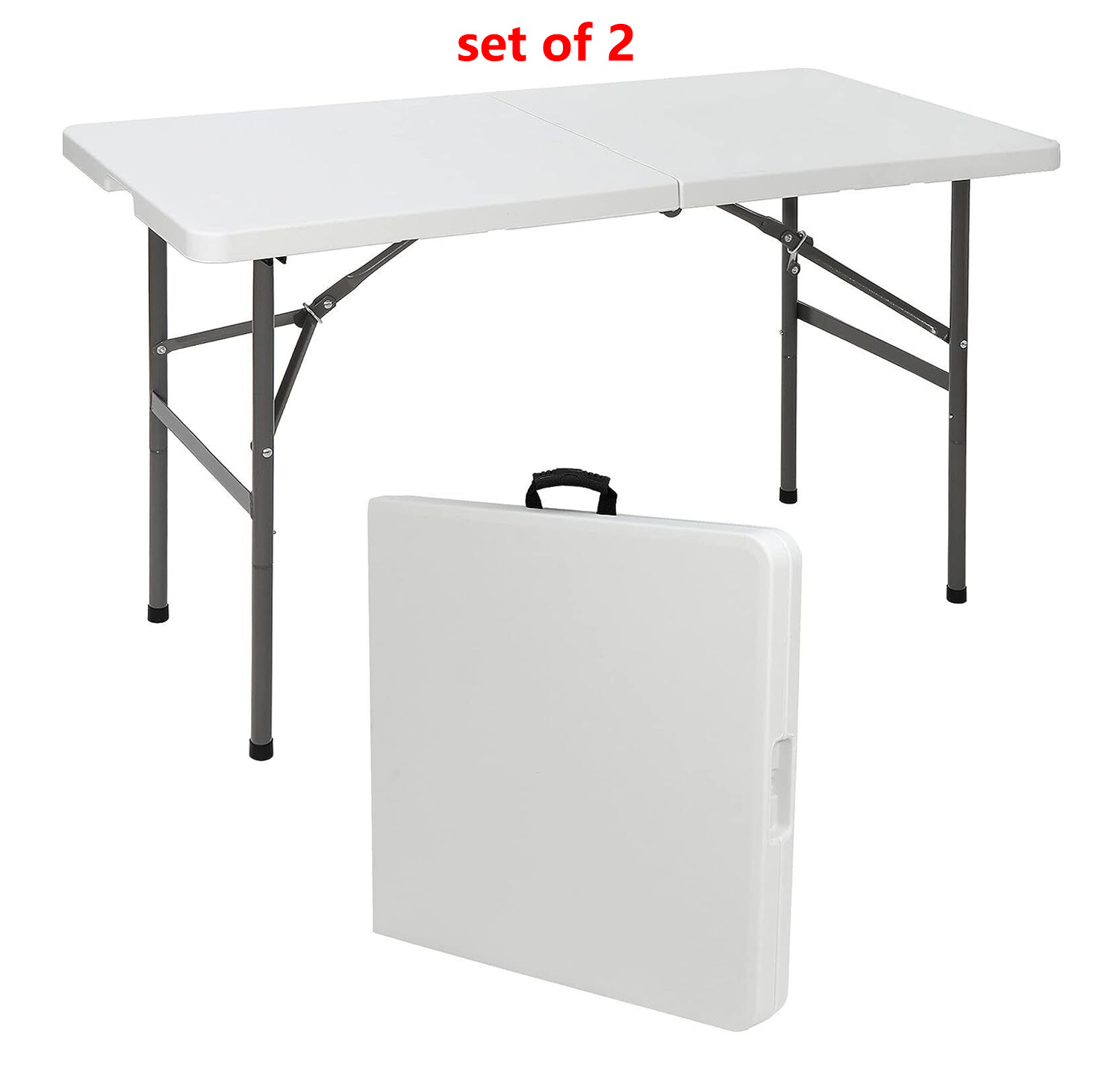 2PCS 4FT x 2FT Plastic Folding Picnic Table Lightweight for Camping Party White