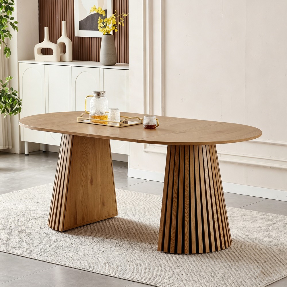 Extendable Oval Wooden Dining Table Classic MDF Table with Slatted Legs