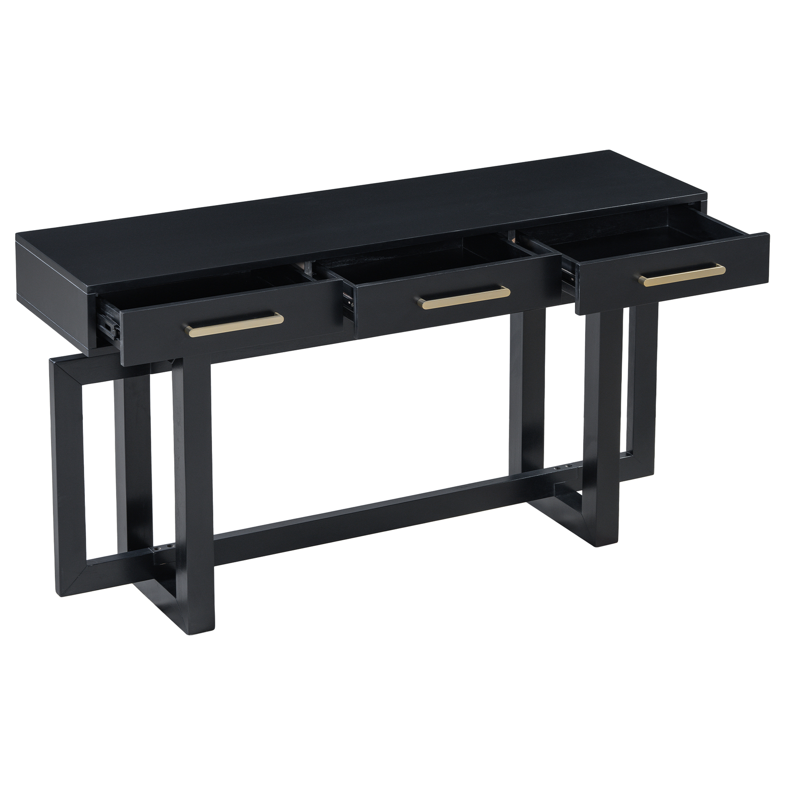 57″ Modern Console Table with Geometric Interlocked Base and 3 Storage Drawers