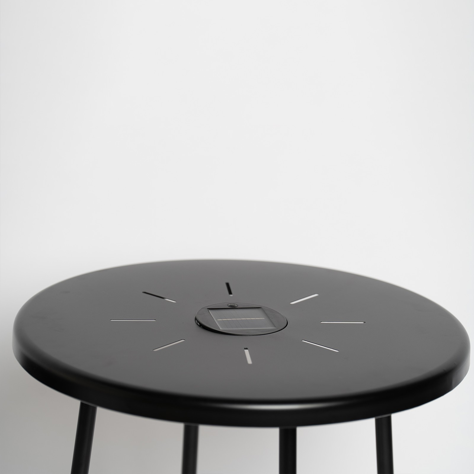 Solar Powered LED Side Table Set, 2-Pack Black Metal Nesting Round