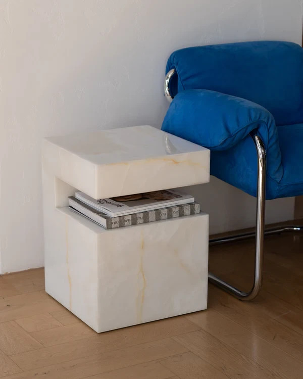 Luxury Onyx Stone Cube Side Table | Handmade Natural Stone Furniture