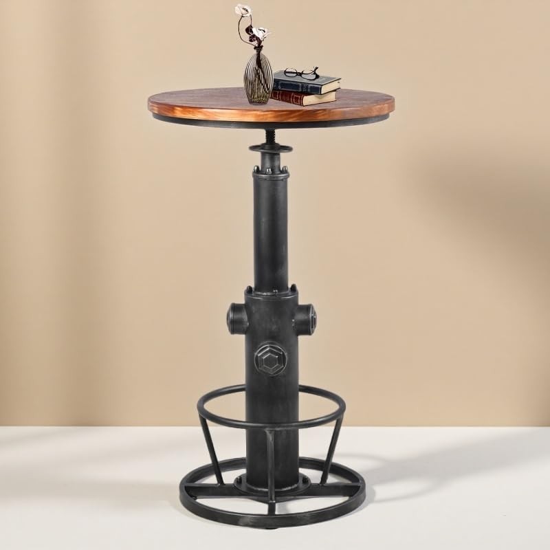 Industrial Bistro Bar Table 38.6-44.4inch Height Adjustable Farmhouse Pub Tab…