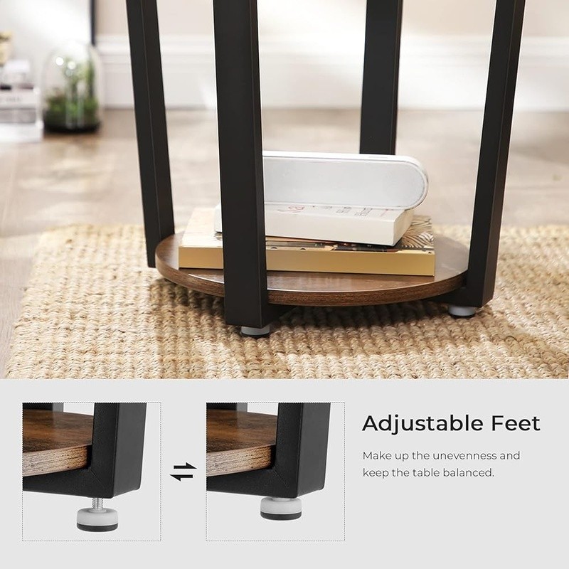 Round Side Table W/ Storage Shelf Industrial Style Living Room Accent Table New
