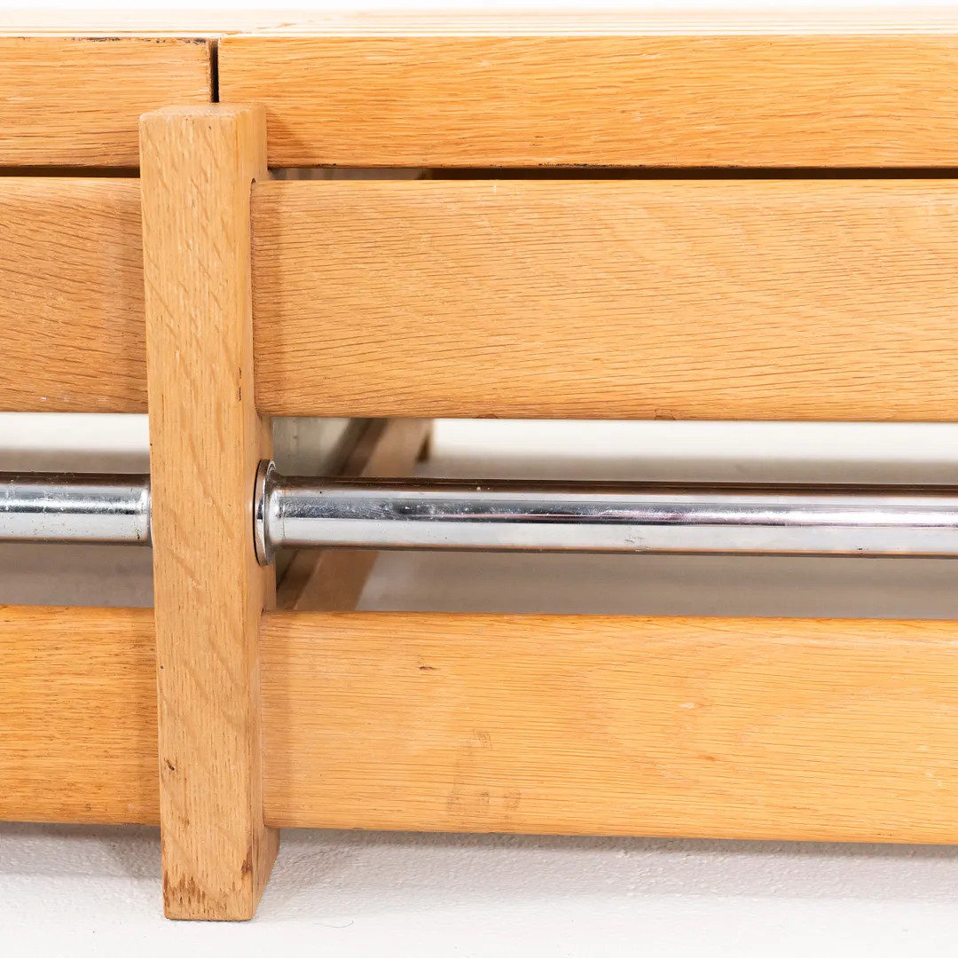 C. 1970s Danish Oak Hardwood and Steel Rectangular Coffee Table 49x28x10 Inches