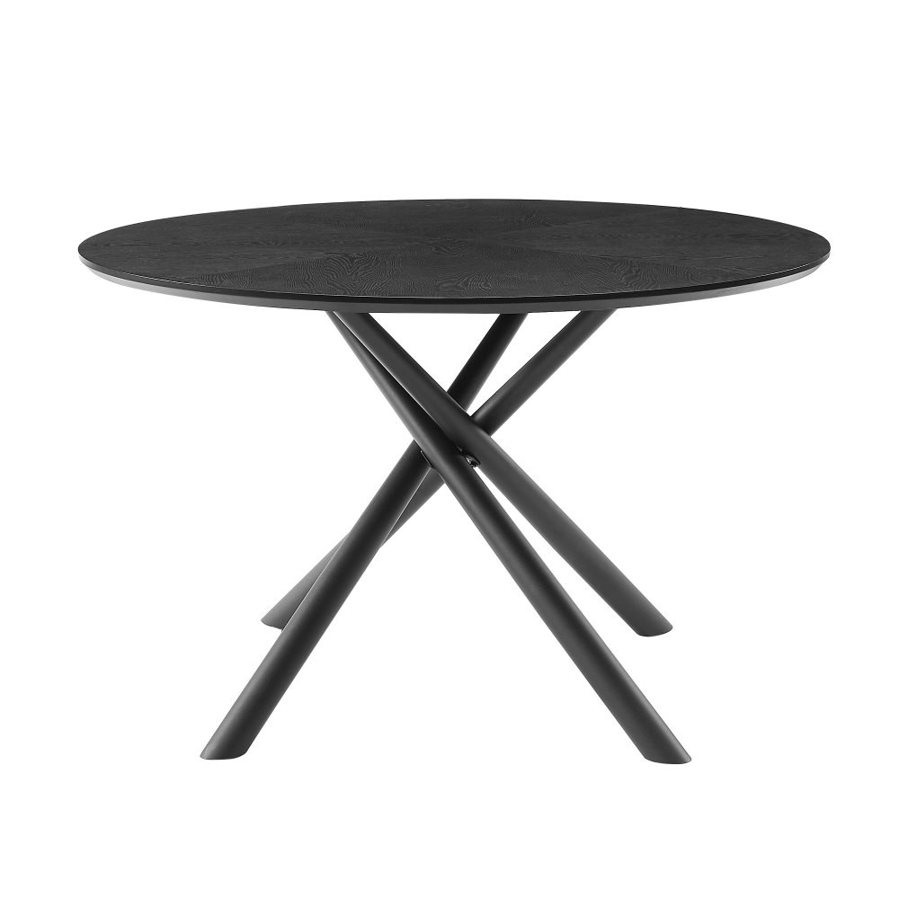 Round Coffee Table,53″ MDF Top w/Metal Cross Legs Base,Easy Assemble,Black