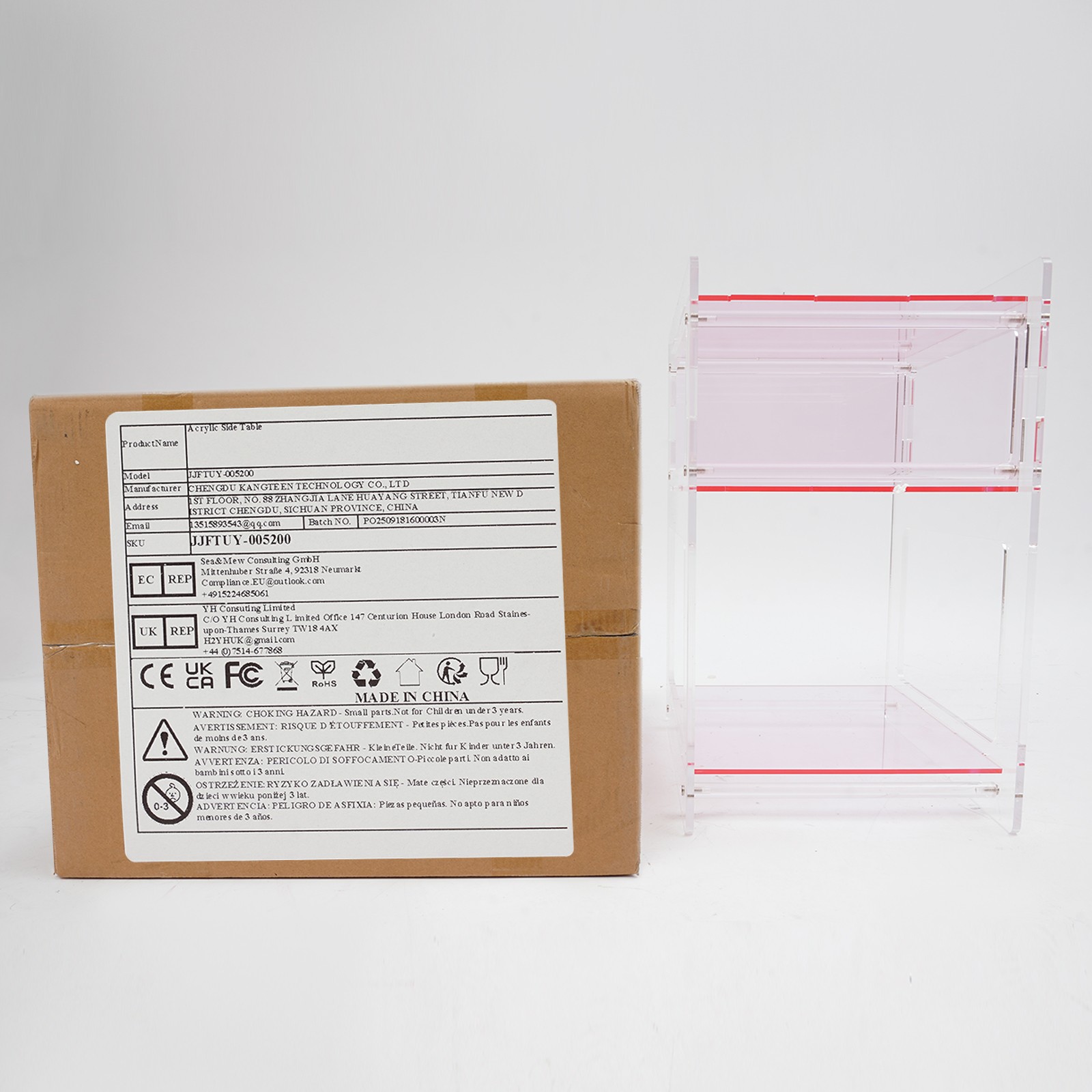 Pink Clear Acrylic End Side Table 2 Tier Decorative Nightstand 15.7″x11.8″x19.7″