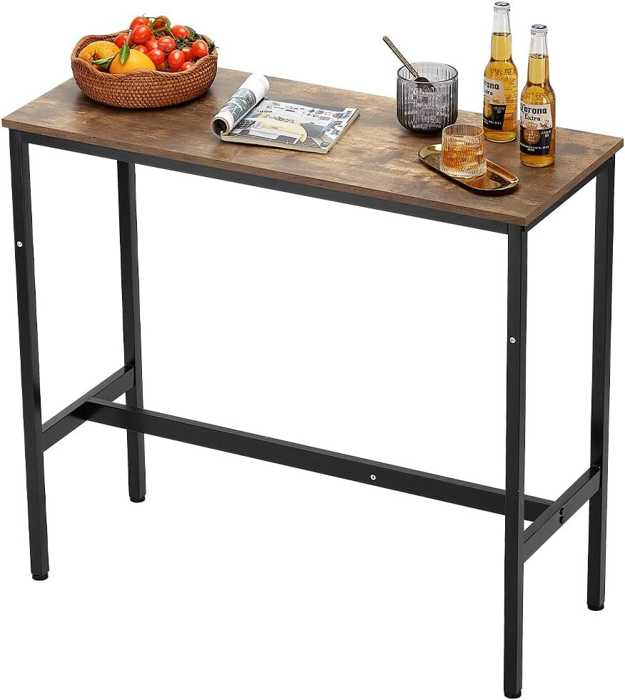 Bar Table, Sturdy Metal Frame High Top Pub Table, Narrow Long Kitchen Dining, Co