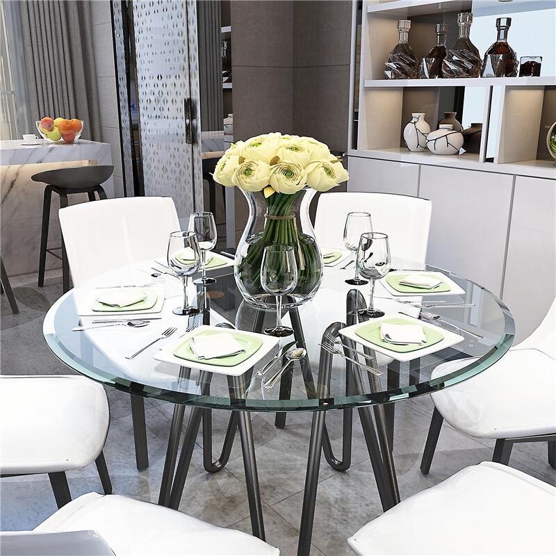 24″ – 40″ Clear Round Tempered Glass Table Top 2/5″ Thick Beveled Polished Edge