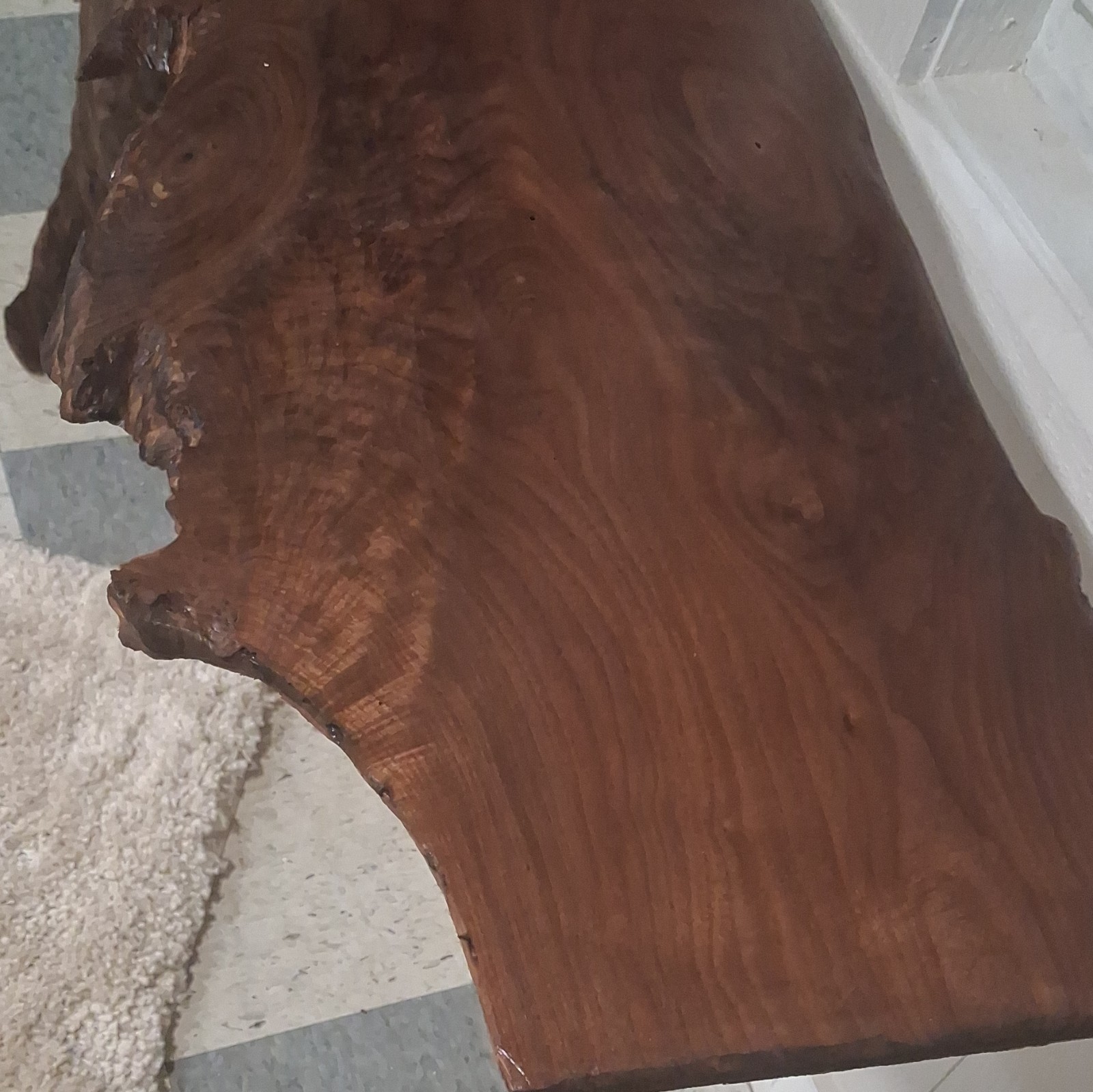 Walnut Live Edge Dark Wood End Side Table Free Form Branch Legs Glossy Lodge