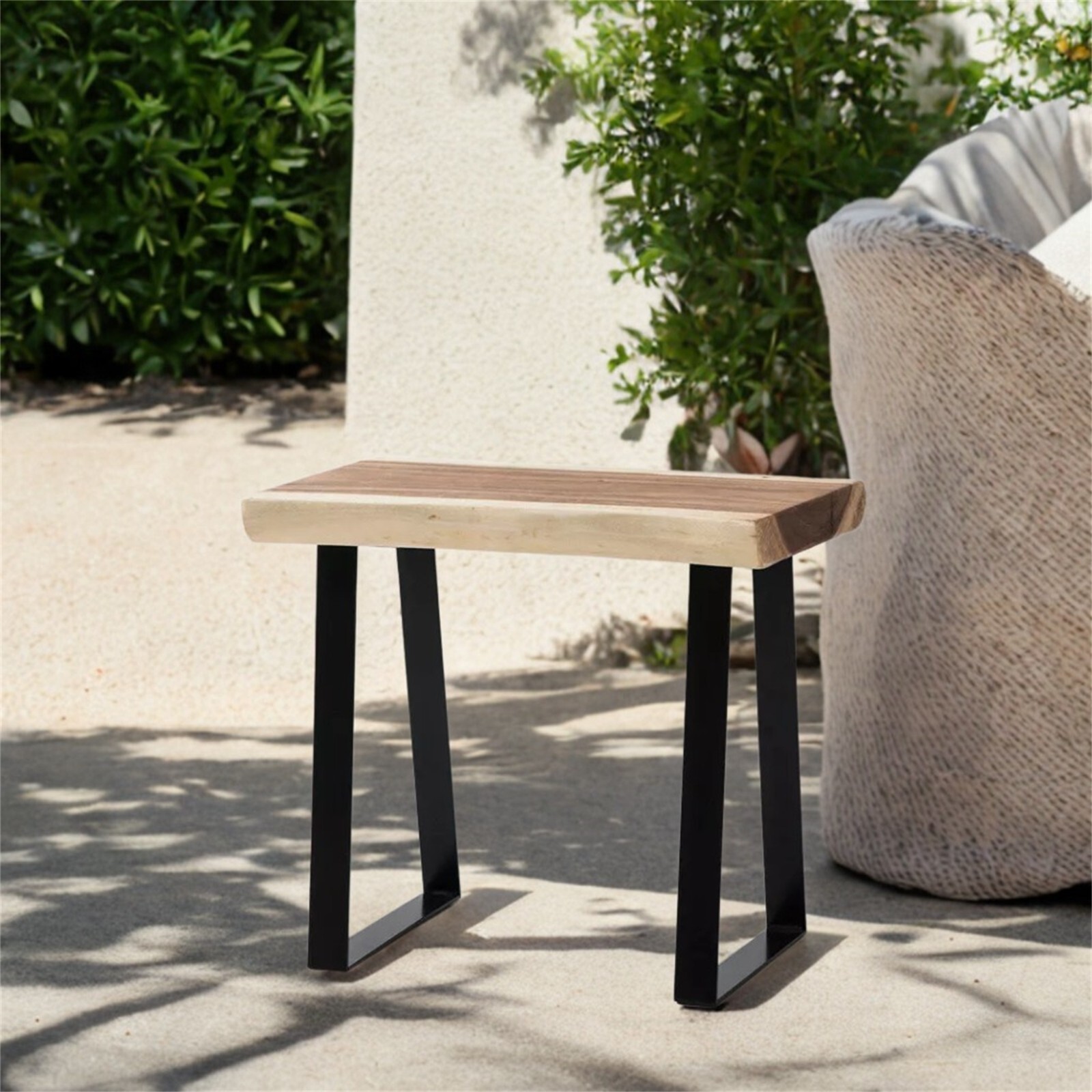 Natural Solid Wood Rectangle Bench Coffee Side Table with Metal Legs Rustic