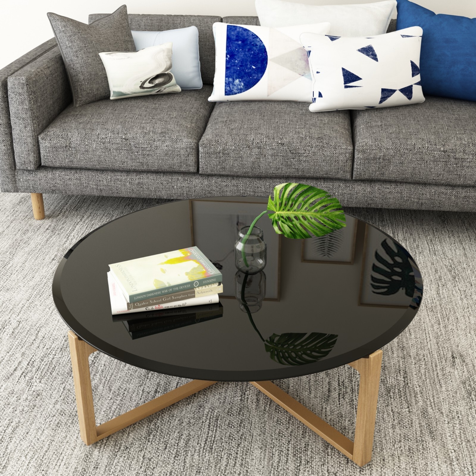 Round Black Tempered Glass Table Top 2/5” 3/8″ Thick Beveled Polished Edge