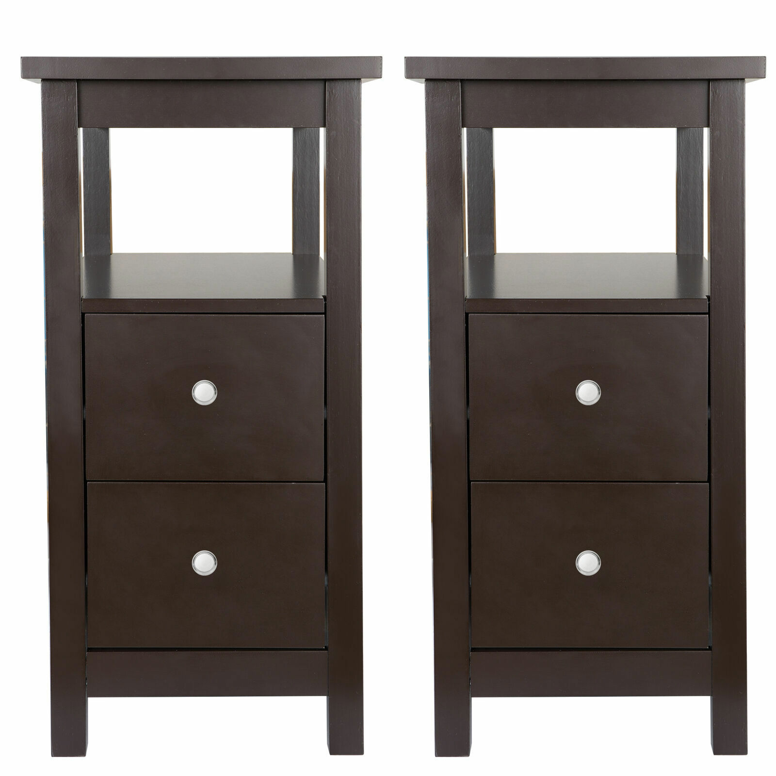 Double End Table with 2 Drawer and Storage Shelf Narrow X-Design Home Decor