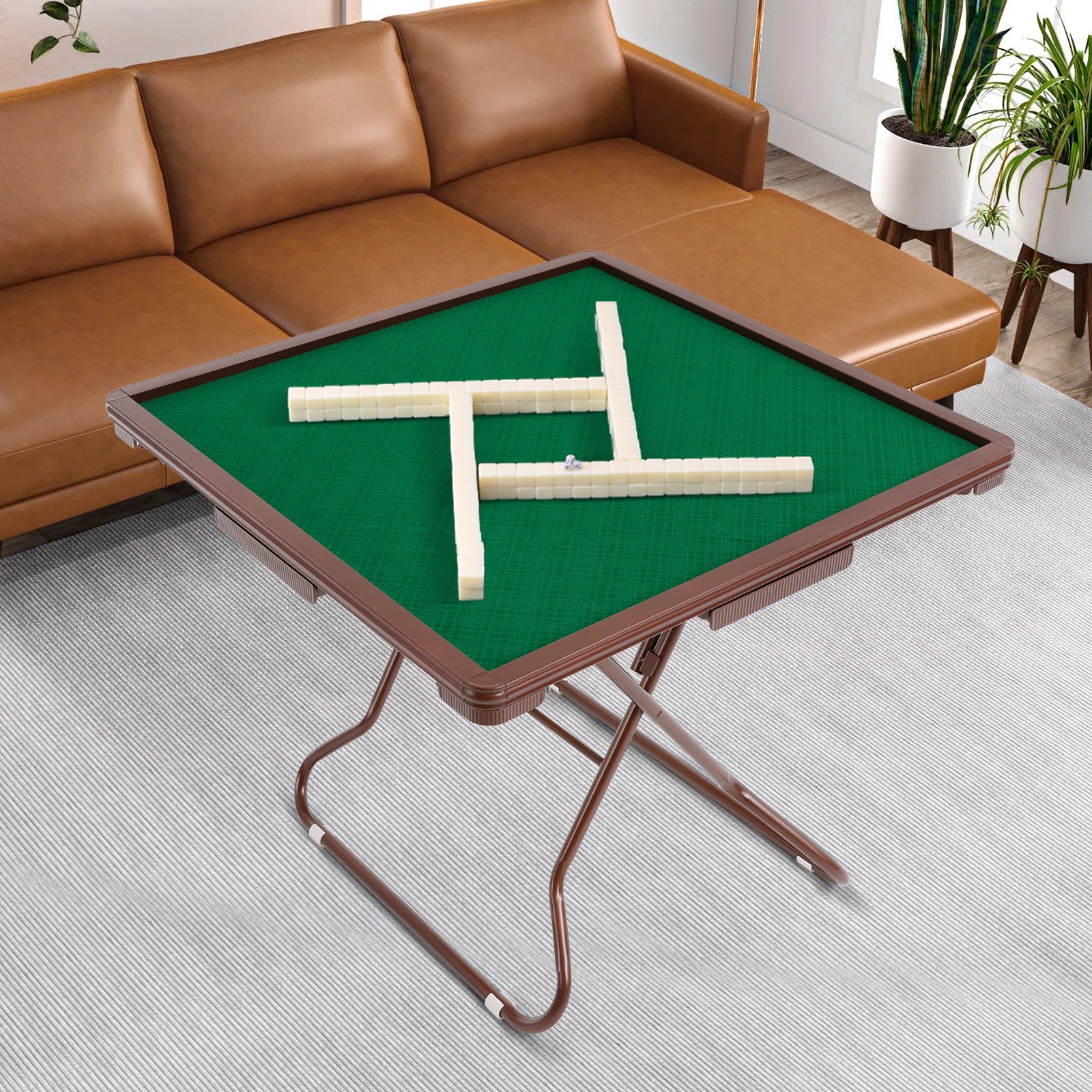 Portable Foldable Mahjong Table With 4 Cup Holders & 4 Drawers For 4 People