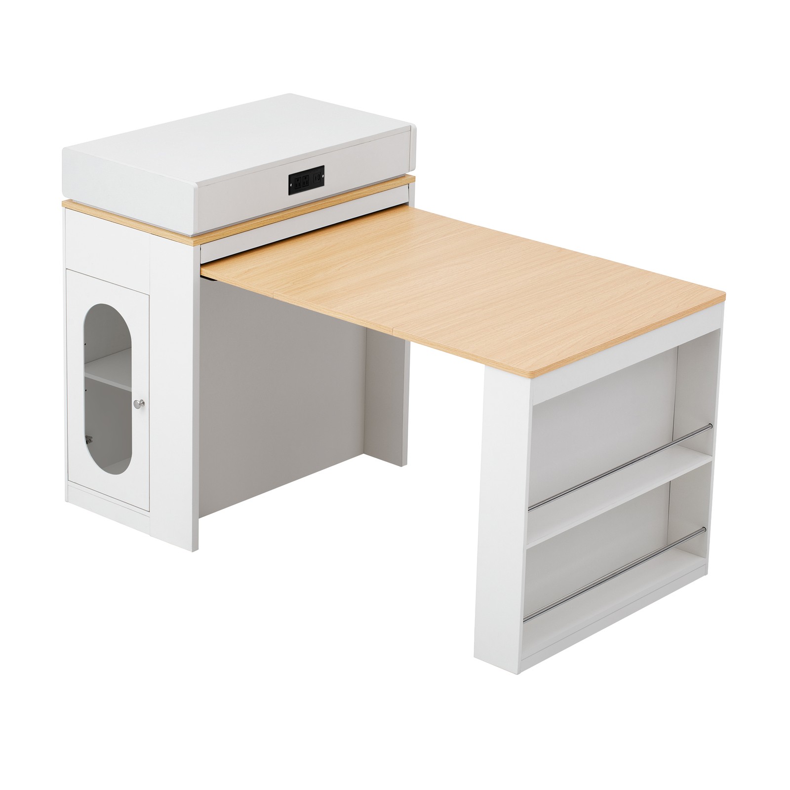 Extendable Dining Table with Folding Top, Drawers & Power Outlet