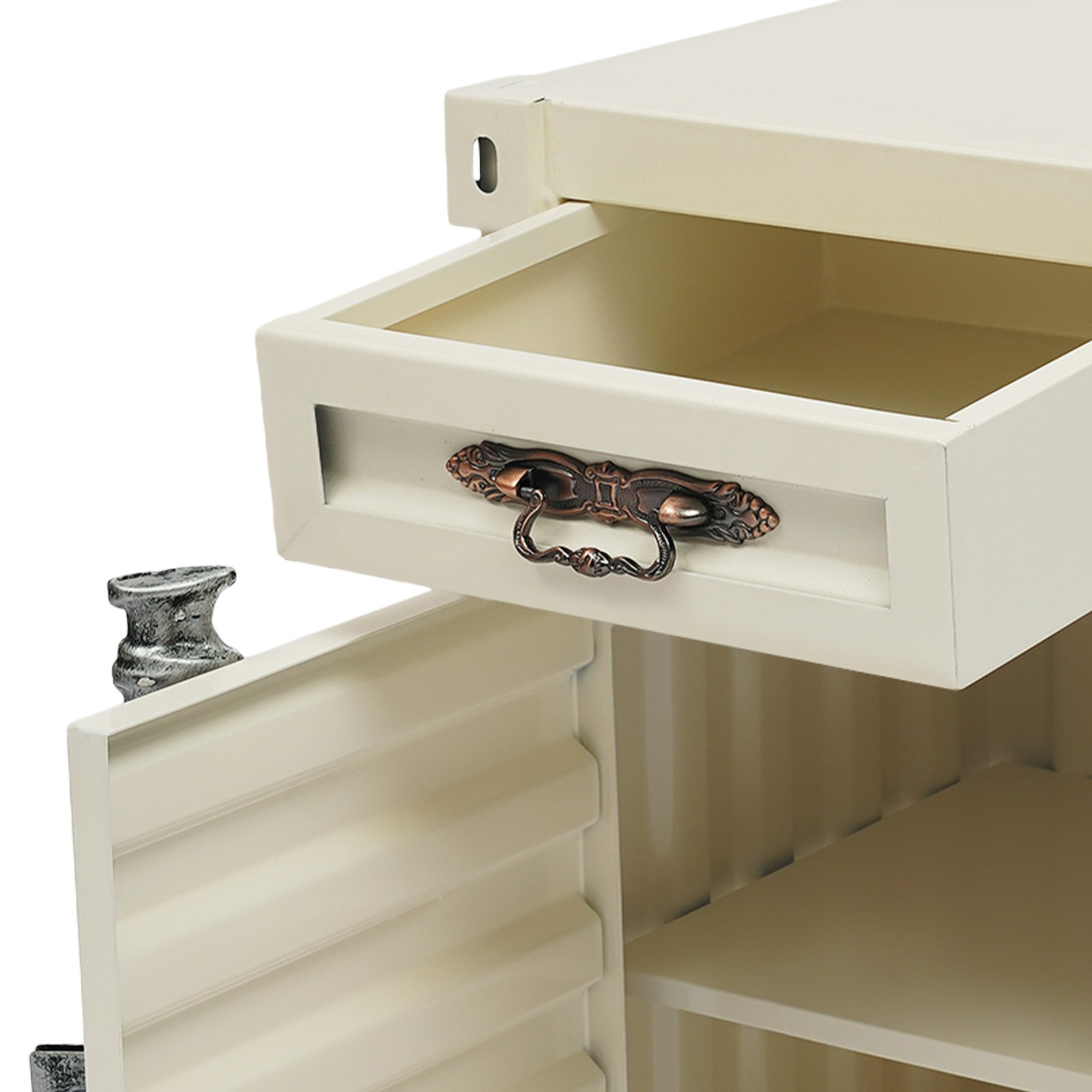 Industrial Metal Storage Cabinet with Lockable Drawer, Creamy White