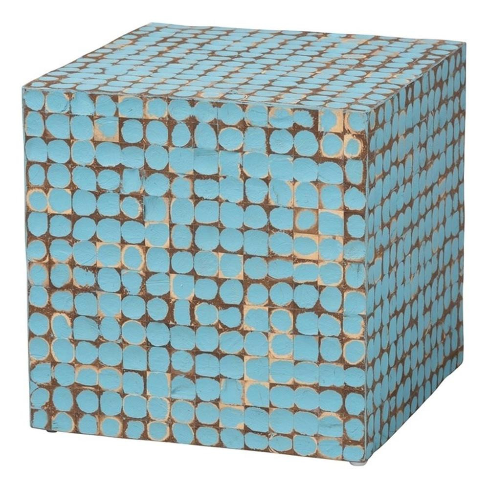 bali & pari Janella Bohemian Sky Blue Coconut Shell and Acacia Wood End Table