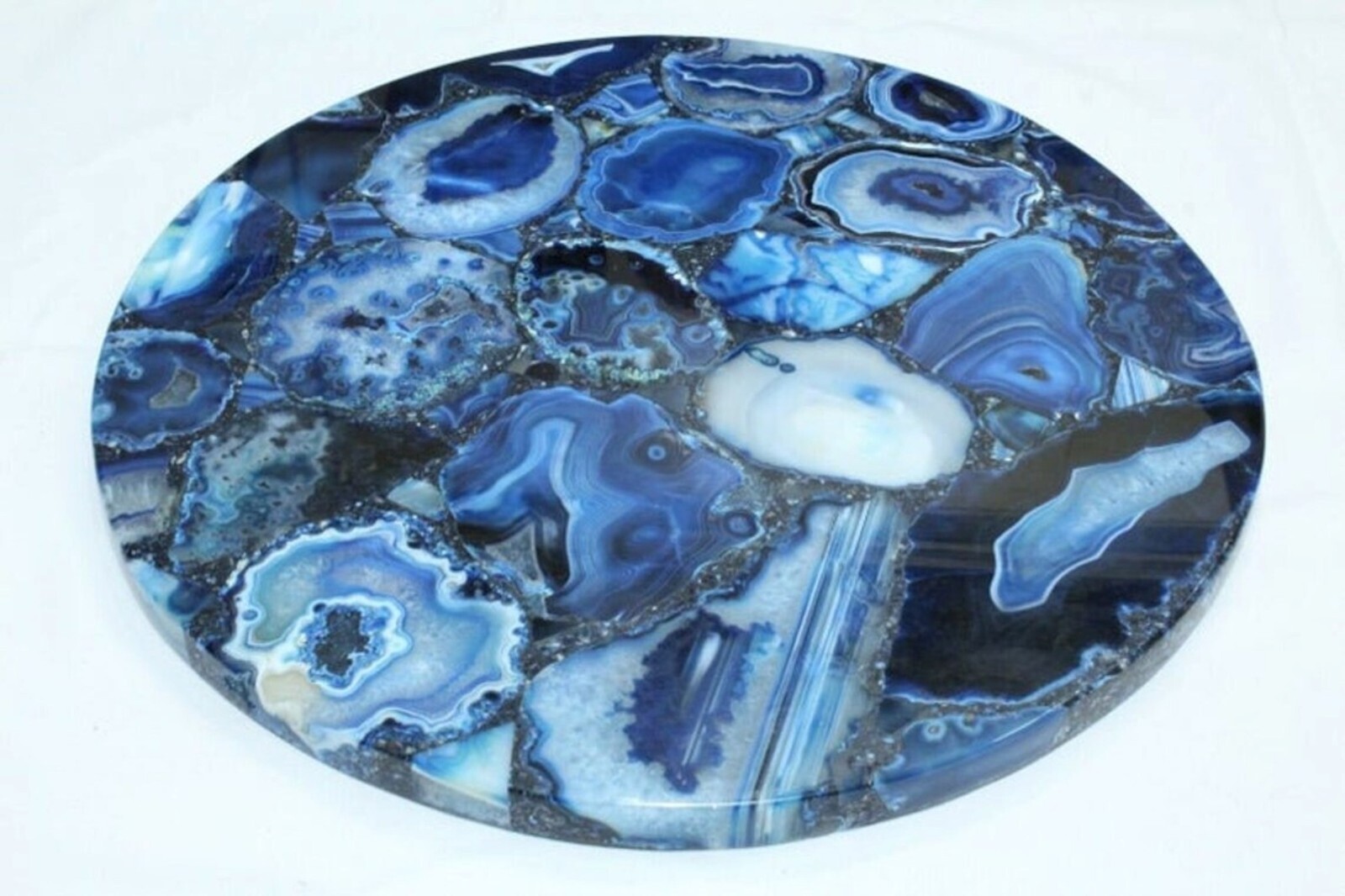 Blue Agate Coffee Table , Agate Patio Side Table , Epoxy Corner Table for Hotel
