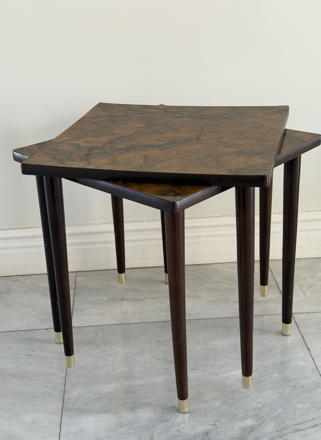MCM Vintage Square Formica & Wood Stacking Nesting Side Tables Set of 2