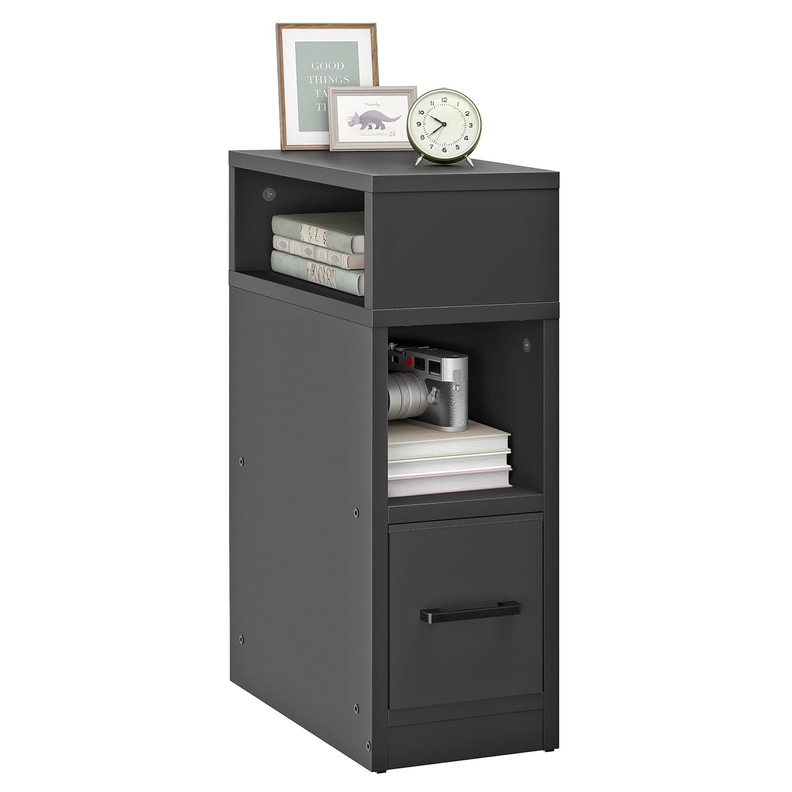 Narrow Side Table, 7.9″ Small Nightstand with Drawer, Skinny Bedside Table, f…