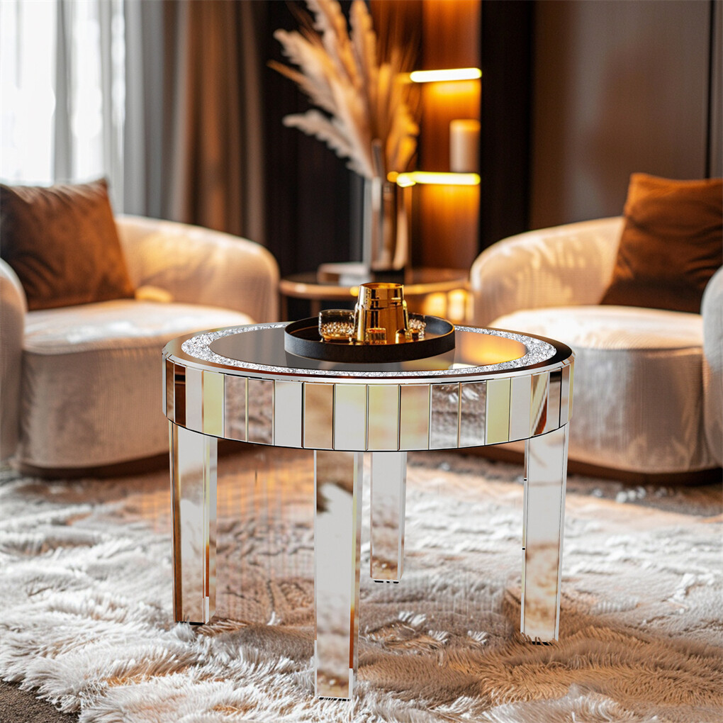 XXL Bling Mirrored Coffee Table Silver Crystal Diamond Accent Table Living Room