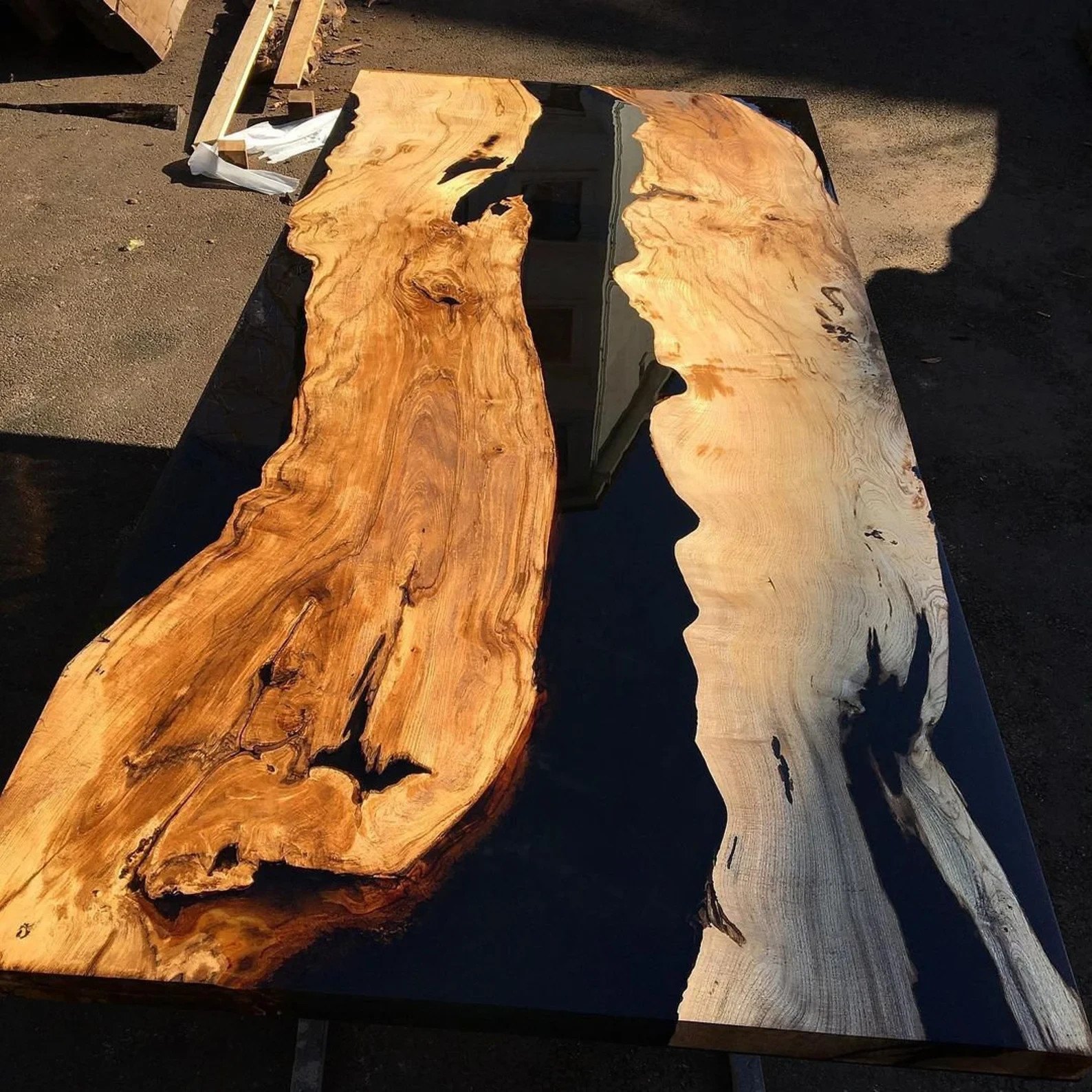 Custom Epoxy Resin Table | Live Edge Walnut River Table | Handmade Epoxy Dining