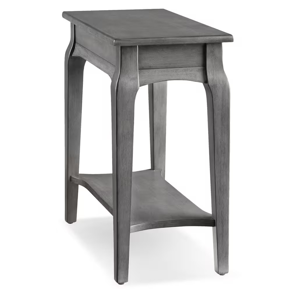 Stratus 12 In. Smoke Gray Rectangle Solid Wood Narrow Chairside Table with Shelf