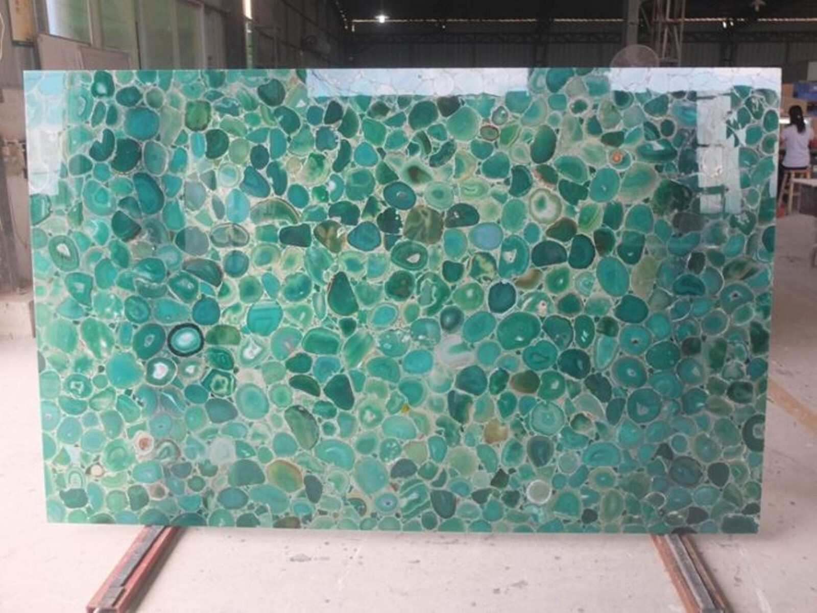 Square Shape Resin Coffee Table Top Green Agate Kitchen Corner Table for Home