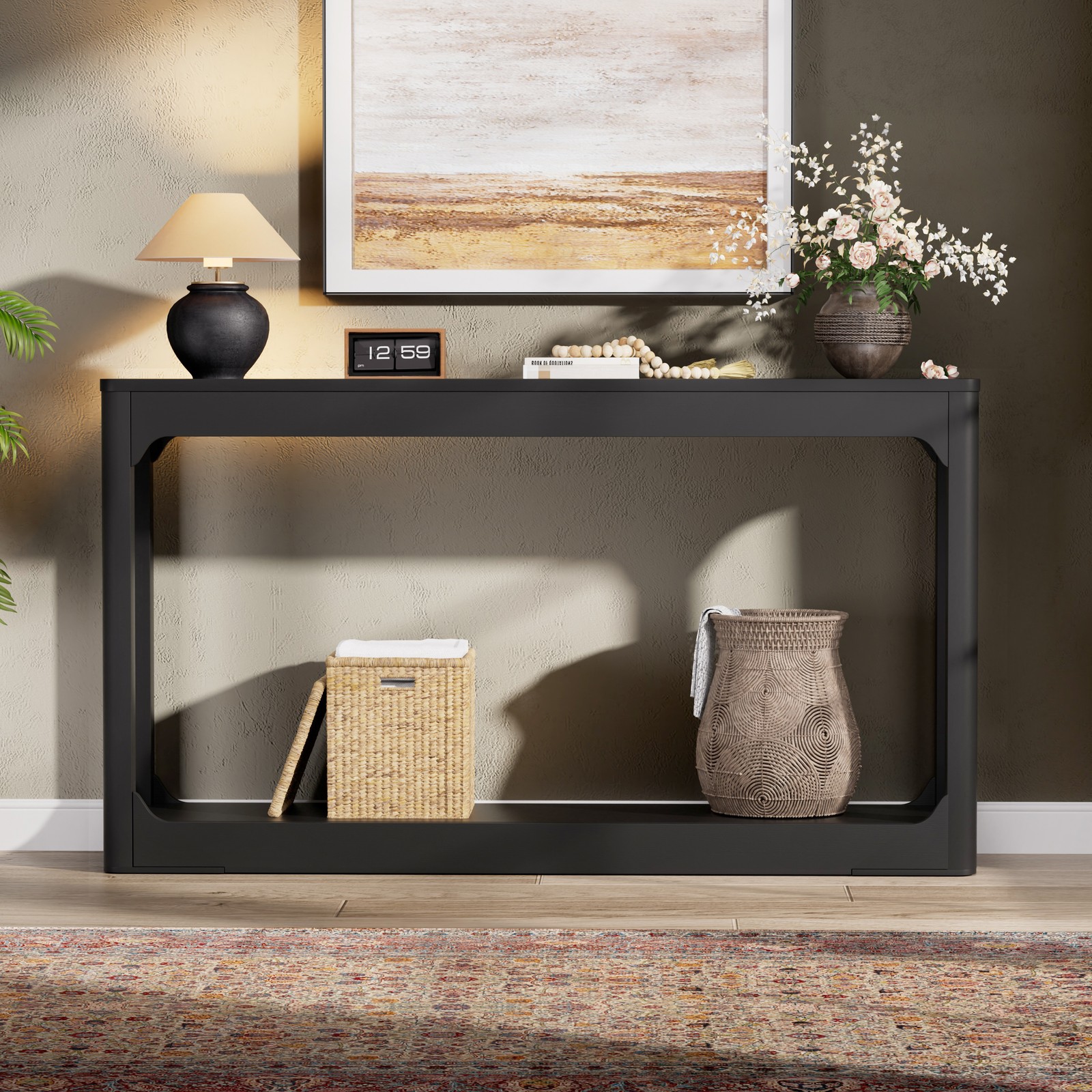 Modern Console Table 55.1″L Black Particle Board Sofa Entryway