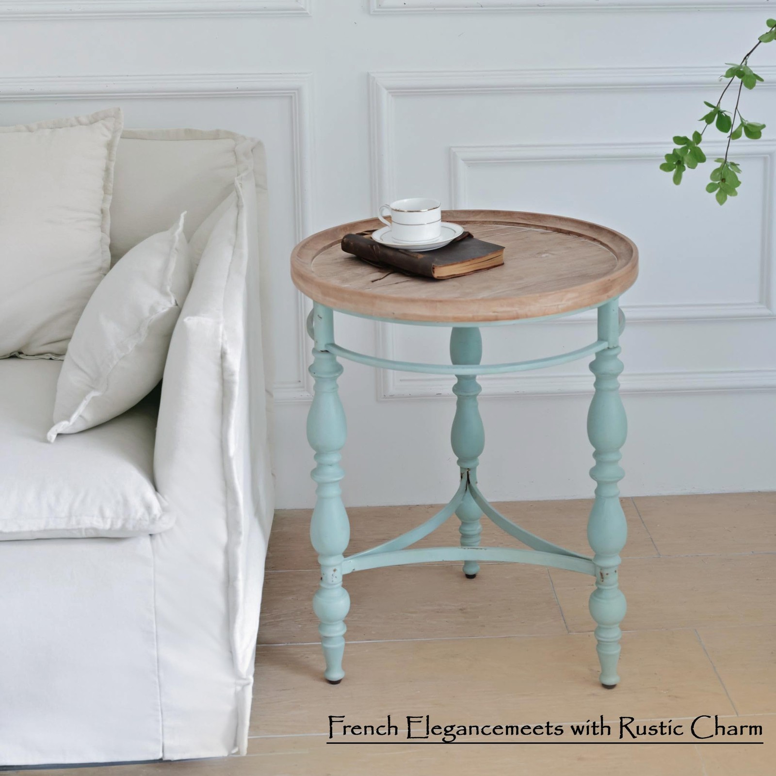 Rustic Farmhouse Round End Table, French Country Vintage Side Table,φ20.1” x…