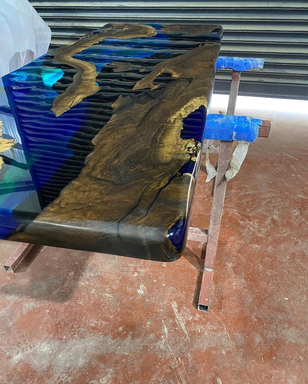 Custom table top, Blue Epoxy dining Table | Live Edge Wood Resin Dining Desk |