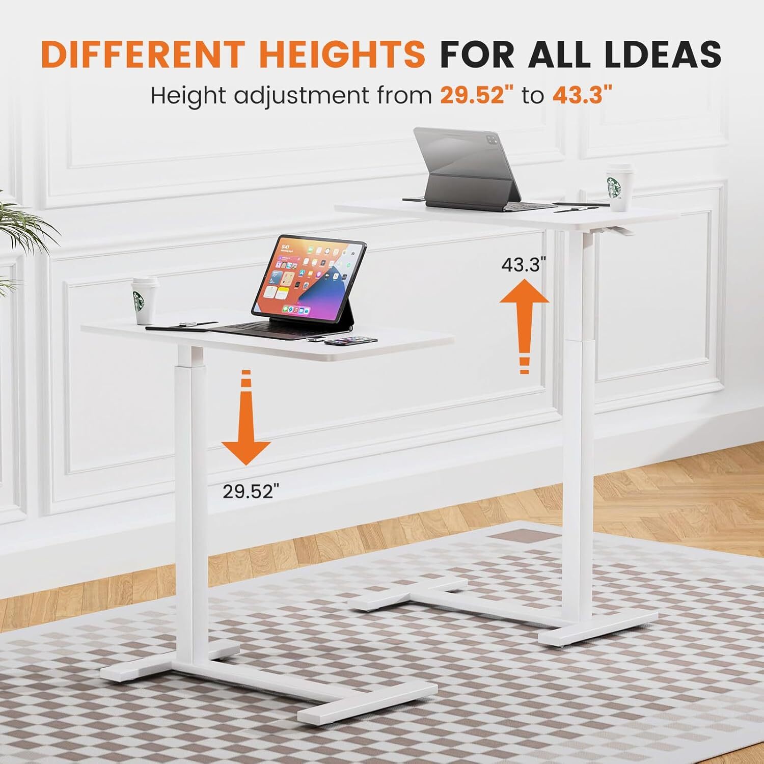 Overbed Bedside Table with Wheels Adjustable Hospital Home Use Bed Laptop Table