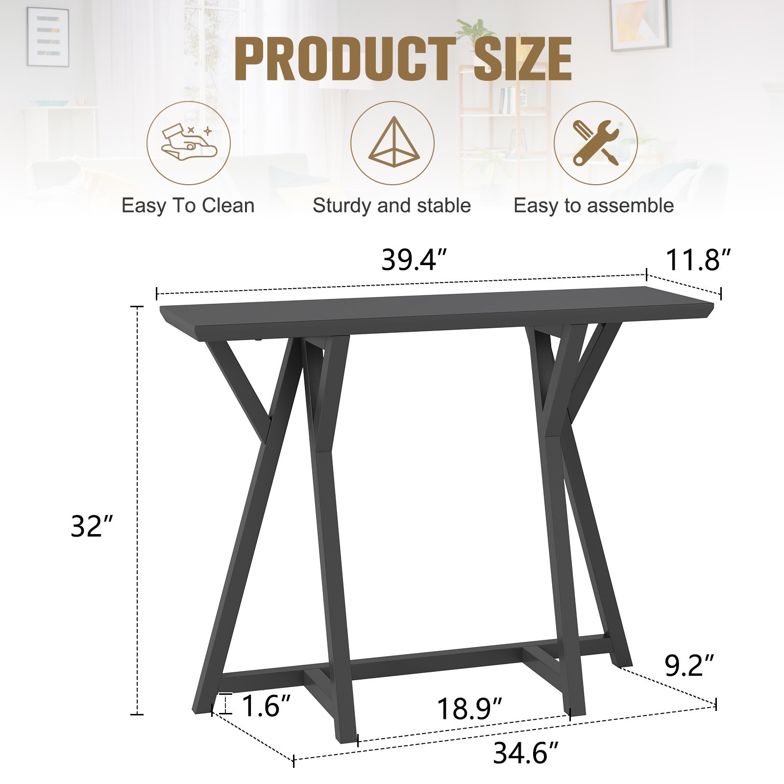 32 inch High Console Table, Morden Entryway Table for Hallway, Foyer Black