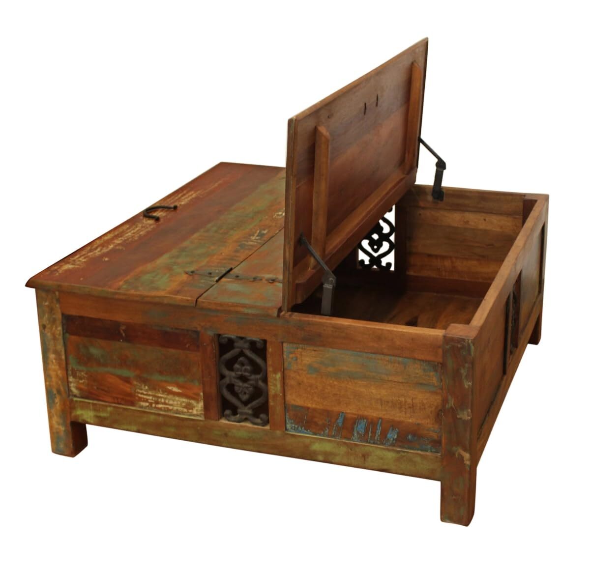 40 Rustic Brown Reclaimed Wood Square Lift Top Coffee Table