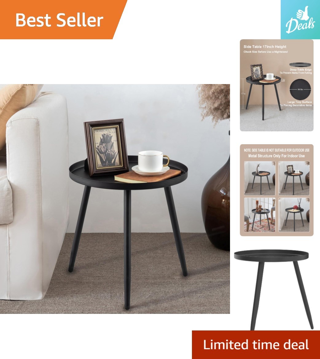 Compact 16.9” Diameter Matte Black Indoor Side Table – Multi-Functional Use