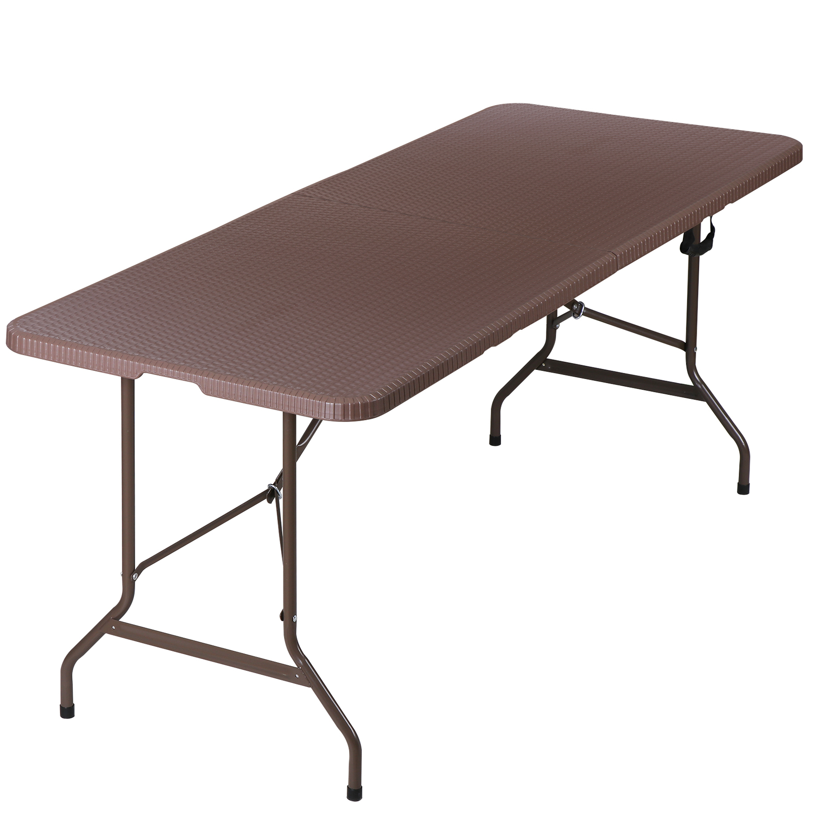 6FT Plastic Folding Table Portable Fold-in-Half Picnic Table with Handle Brown