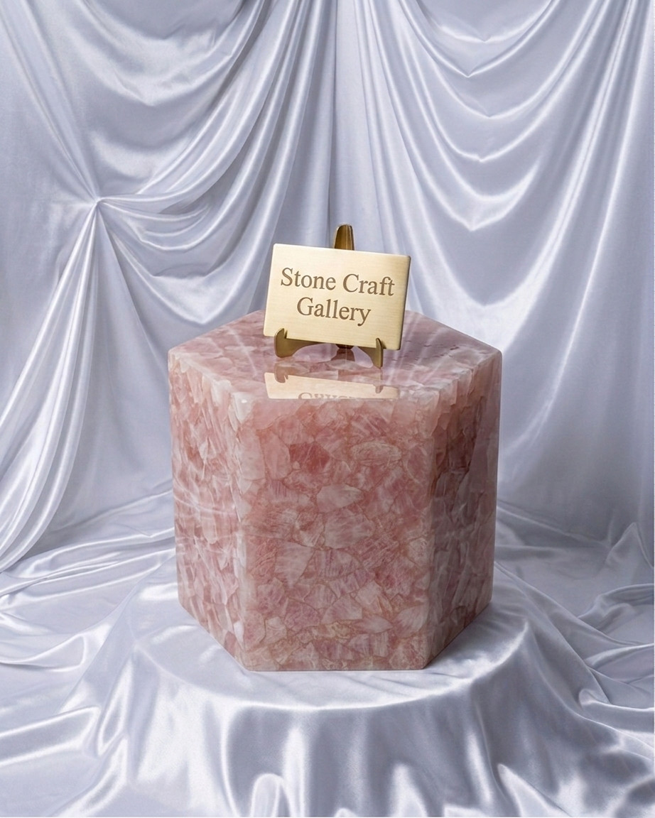 Luxury Rose Quartz Hexagonal Side Table | Stone Craft Gallery