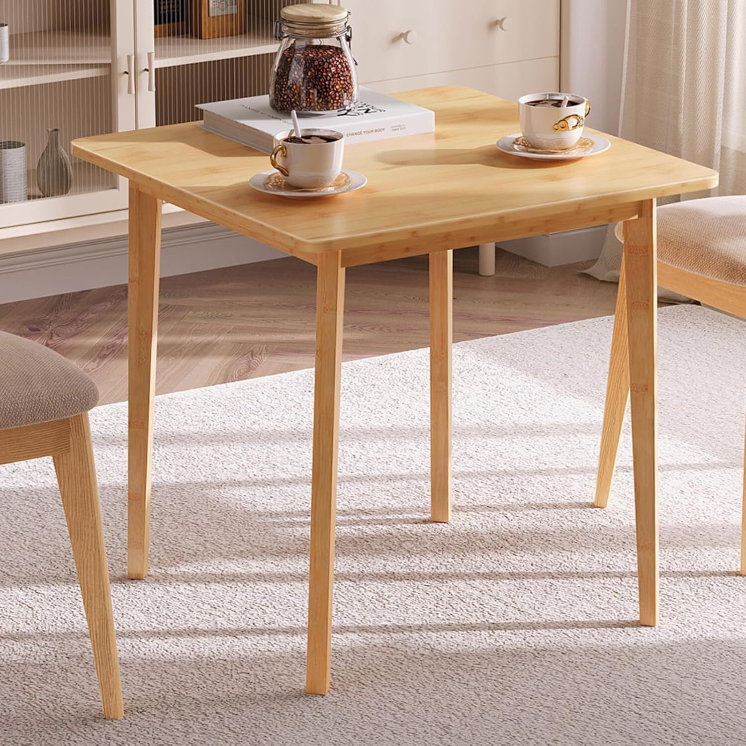HOOBRO Bamboo Dining Table Square Dining Table for 2 27.6″ Kitchen Table