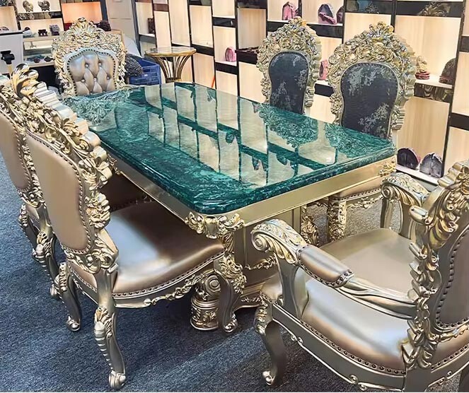 Malachite Dining Table Top, Malachite Stone table, Office Meeting Table Interior