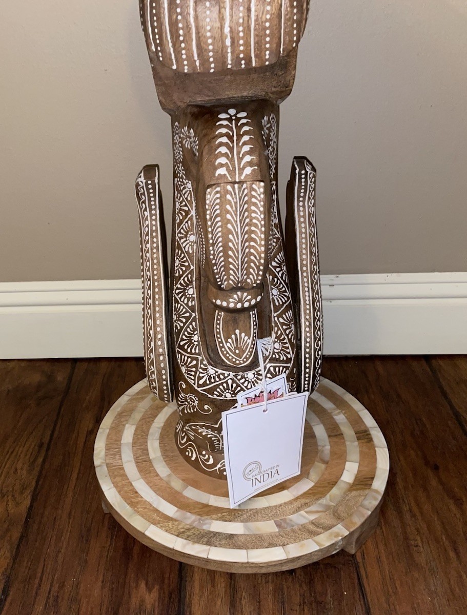 World Traveler 21” Wood Swan Mother Of Pearl Inlay Accent Table Painted Details