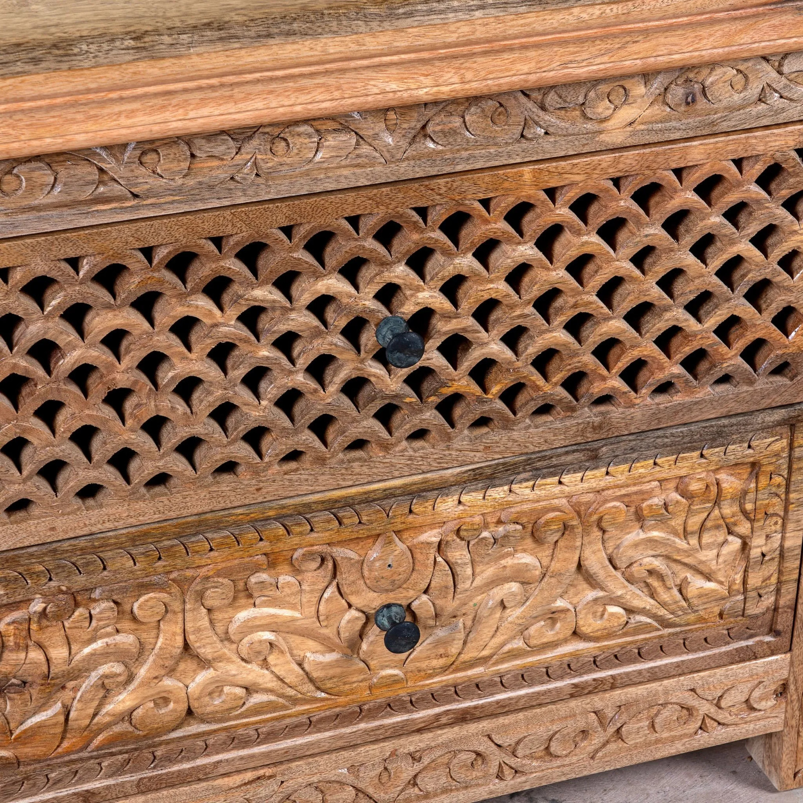 Artisan Handmade Bedside Table Solid Wood Hand Carved 44.5 × 39.5 × 59 cm