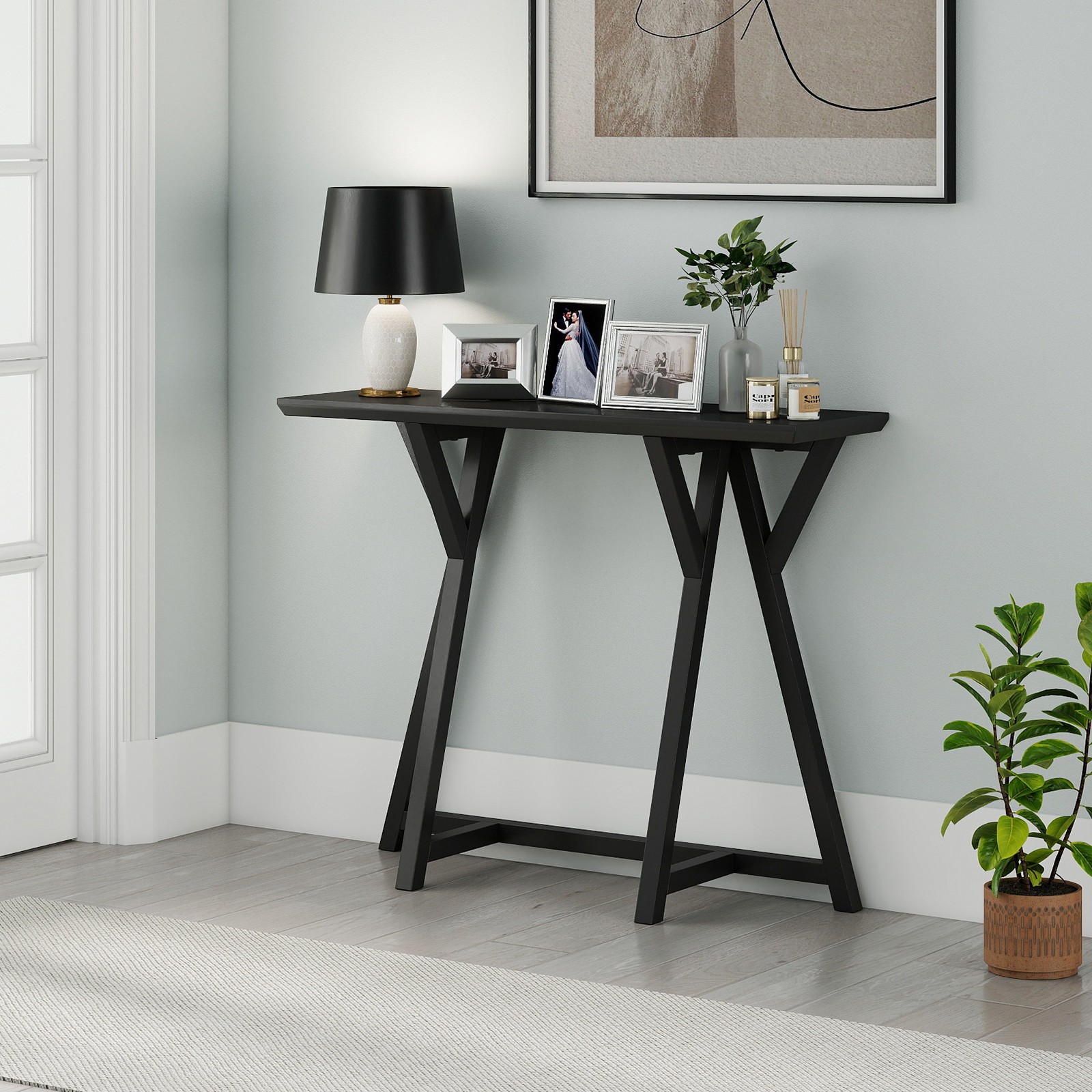 32 inch High Console Table, Morden Entryway Table for Hallway, Foyer Black