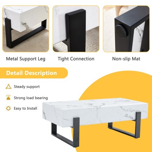 Coffee table Minimalist MDF marble-patterned coffee table, modern style