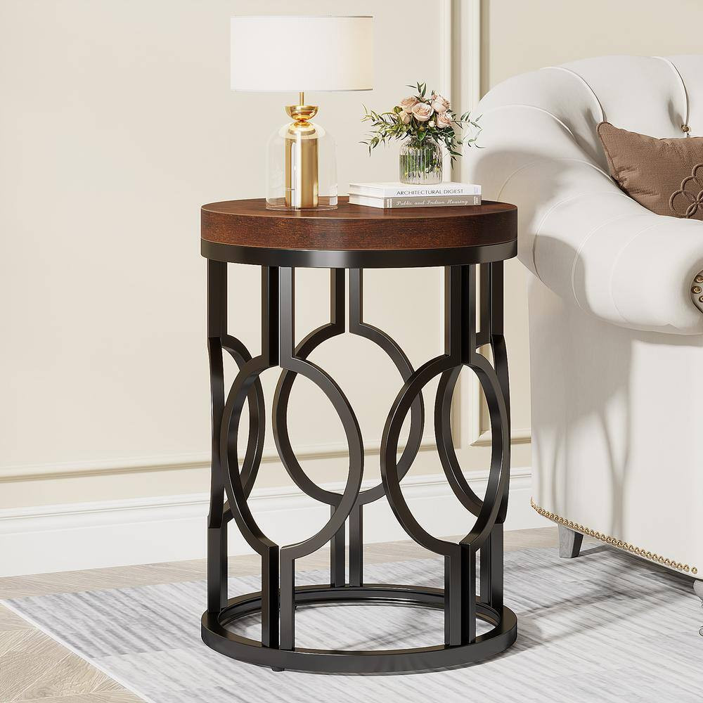 17.72 In. Rustic Brown round Engineered Wood End Table Set of 2, Side Table Nigh