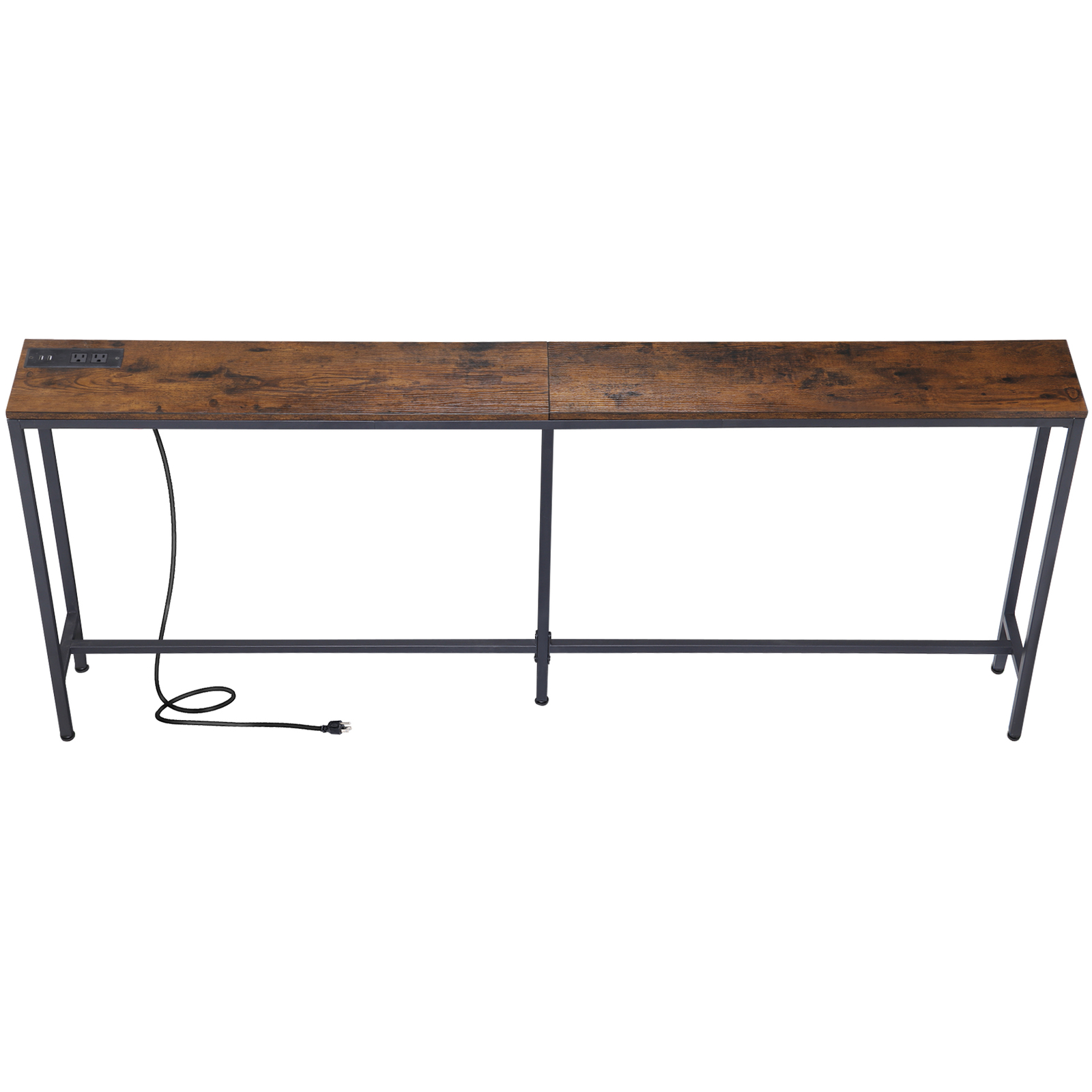 Narrow Console Sofa Table 71″ Long Couch Table with Power Outlet and Metal Frame