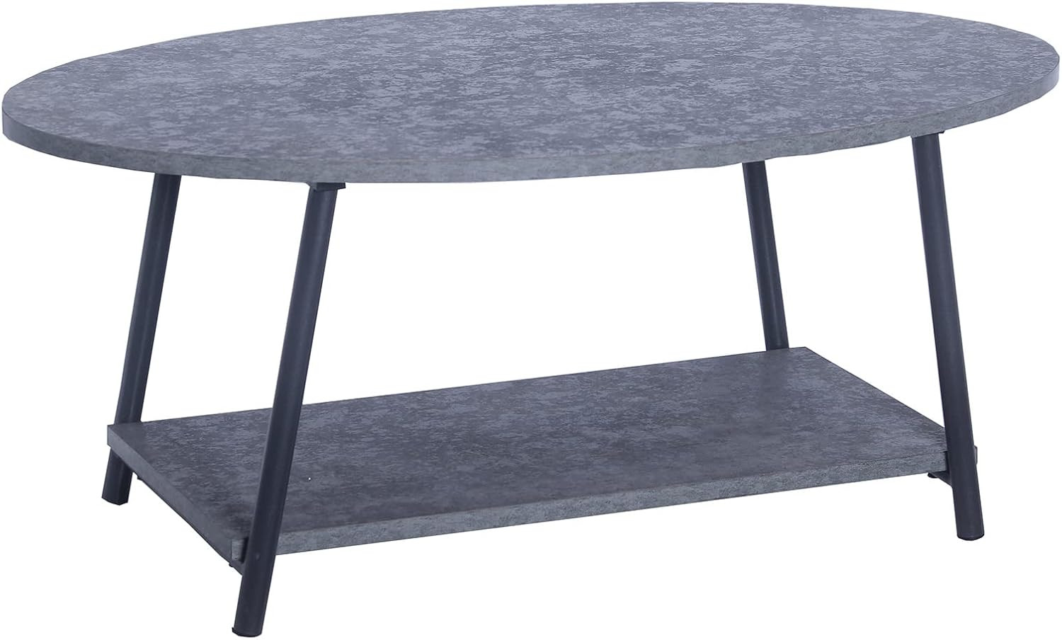Rustic Slate Coffee Table with Storage Shelf – Jamestown Oval Design